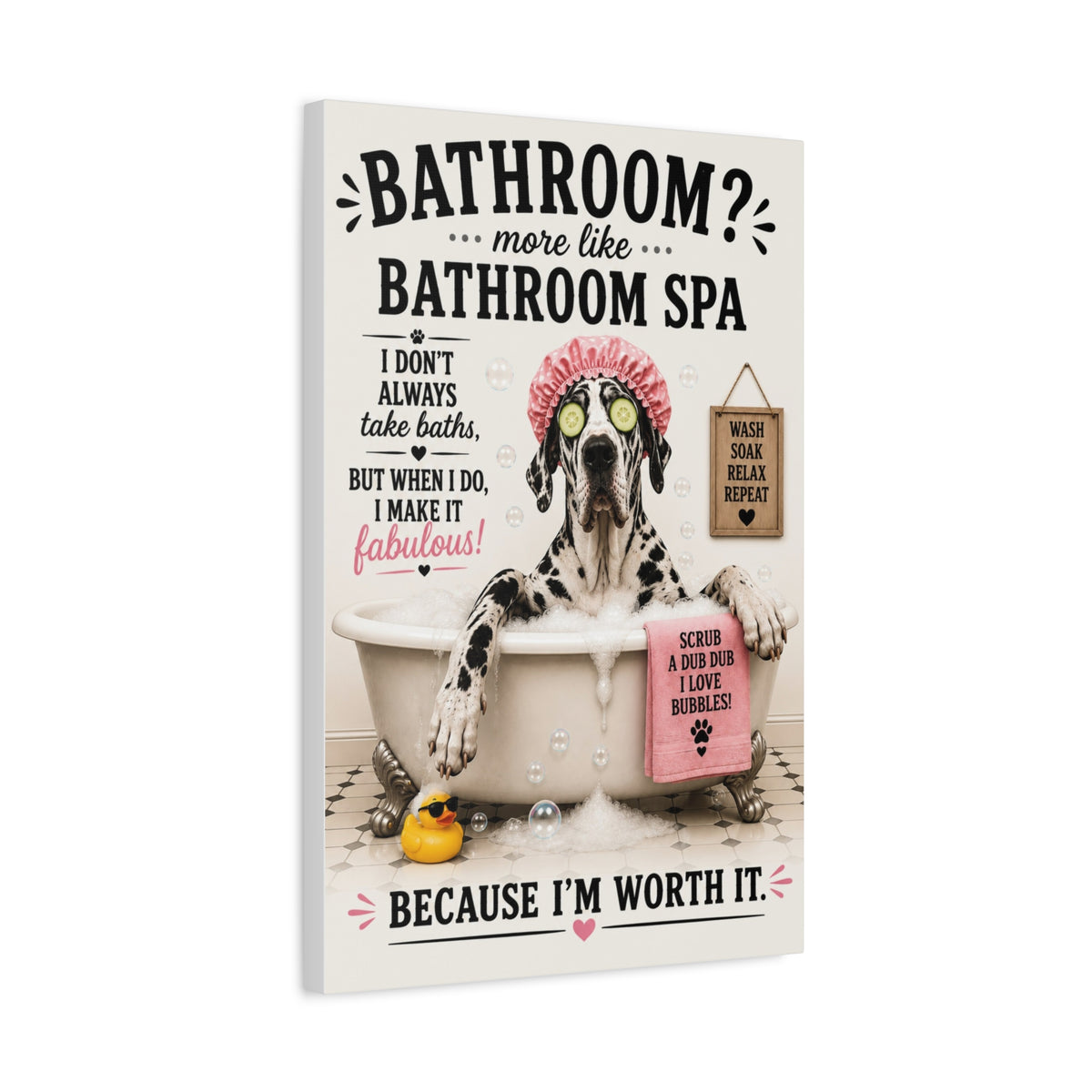 Funny Bathroom Spa Canvas, Great Dane Dog Wall Art, Ready to Hang