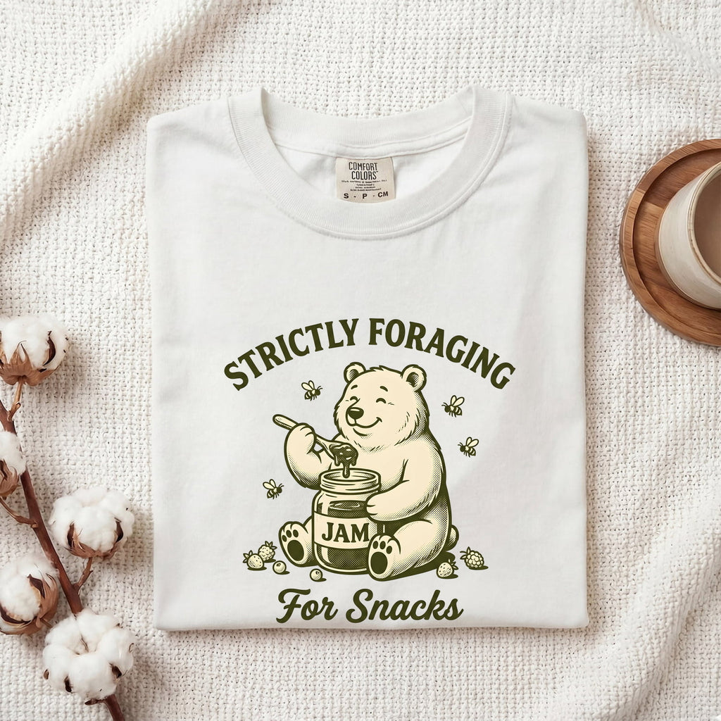 Strictly Foraging for Snacks Bear Tee – Funny Foodie Graphic Tee