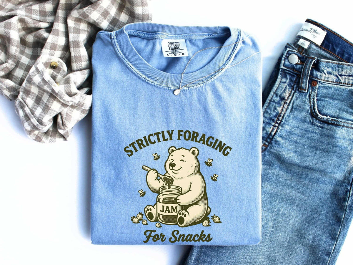 Strictly Foraging for Snacks Bear Tee – Funny Foodie Graphic Tee