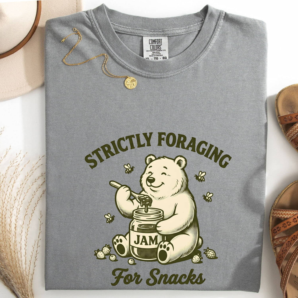 Strictly Foraging for Snacks Bear Tee – Funny Foodie Graphic Tee