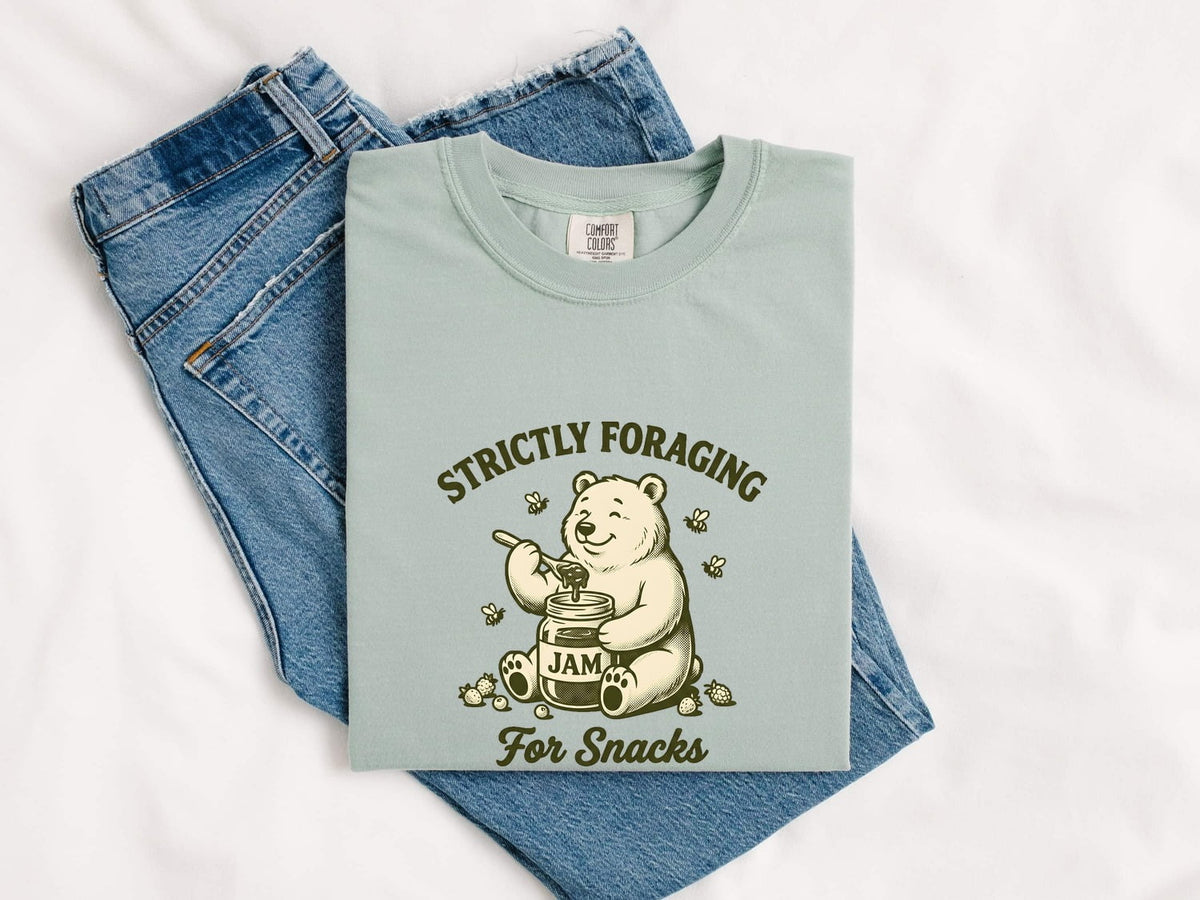Strictly Foraging for Snacks Bear Tee – Funny Foodie Graphic Tee