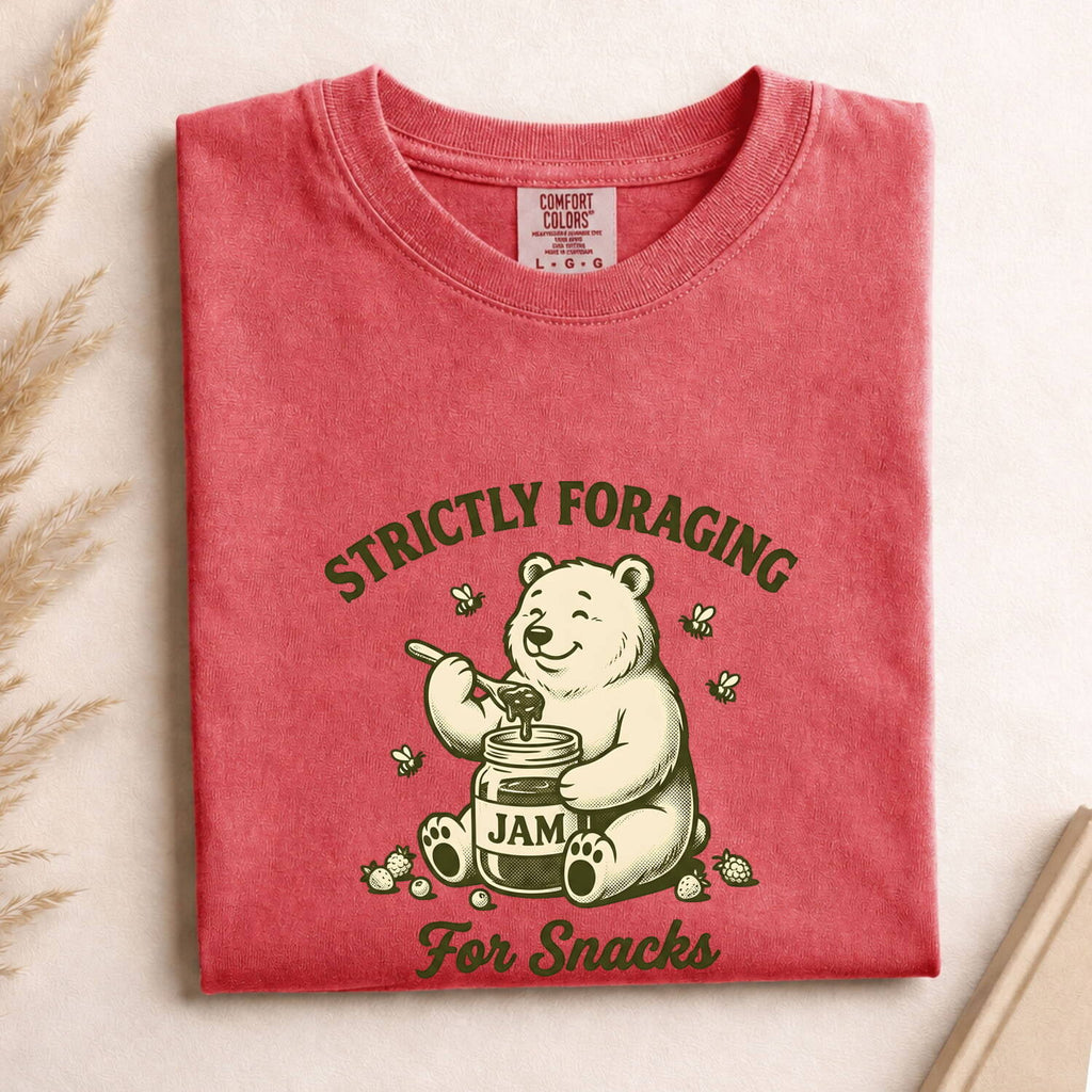 Strictly Foraging for Snacks Bear Tee – Funny Foodie Graphic Tee