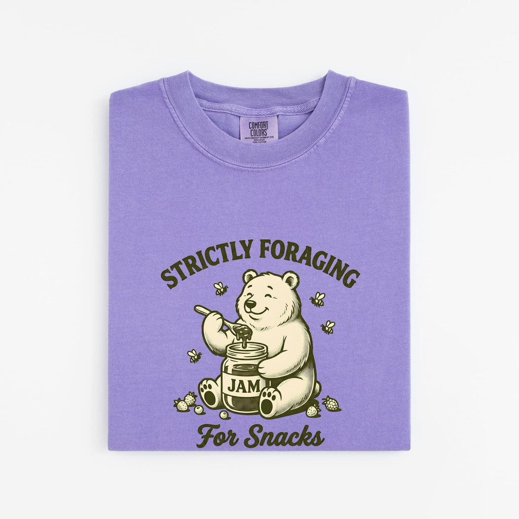 Strictly Foraging for Snacks Bear Tee – Funny Foodie Graphic Tee