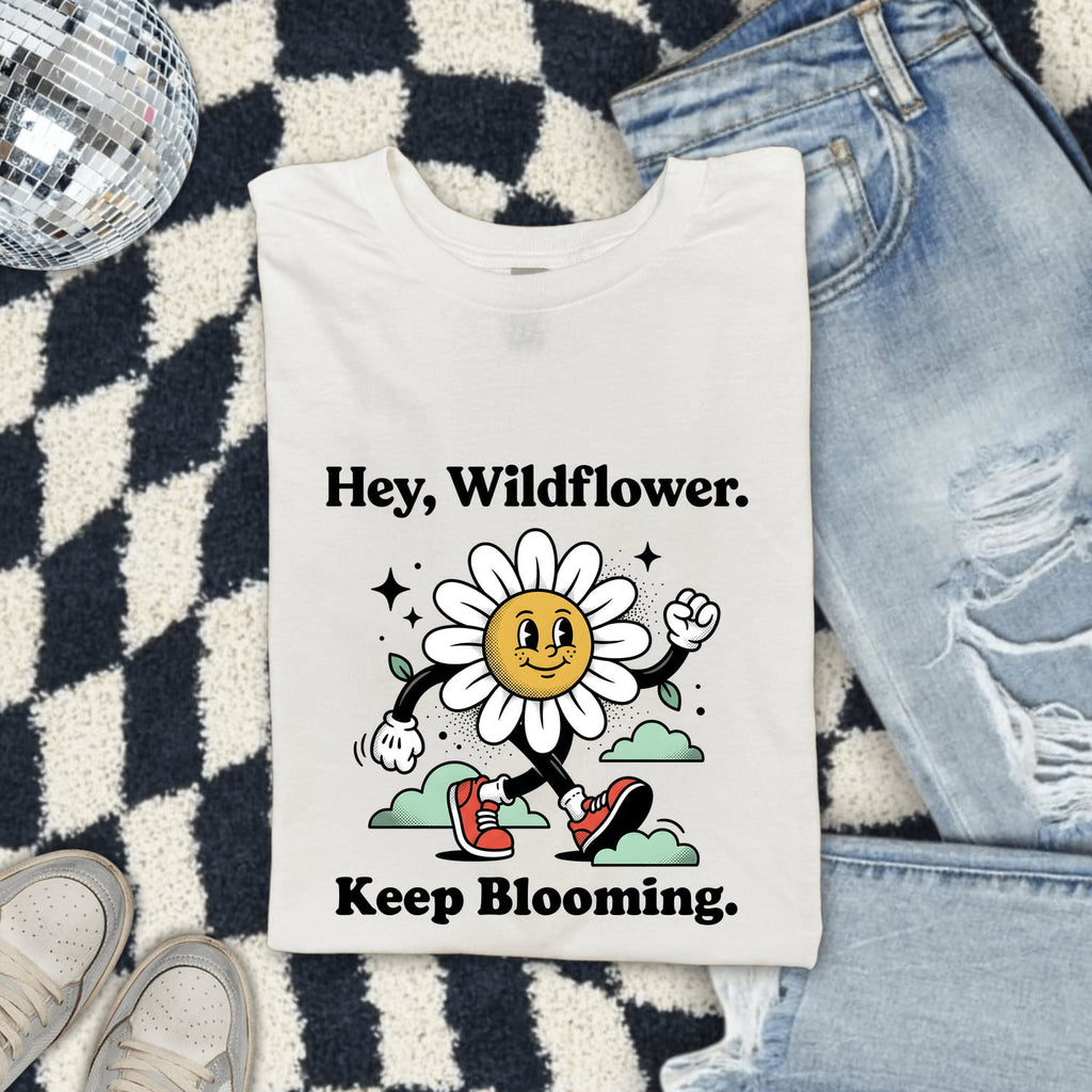 Hey Wildflower Keep Blooming Tee – Retro Daisy Graphic Tee