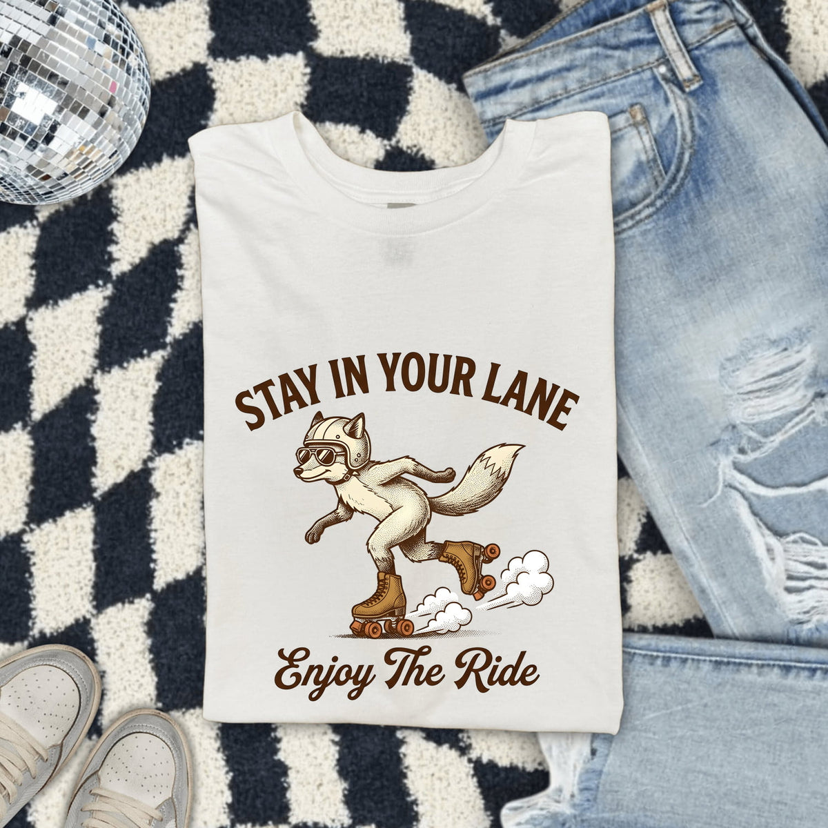 Stay in Your Lane Fox Tee – Retro Roller Skating Graphic Tee