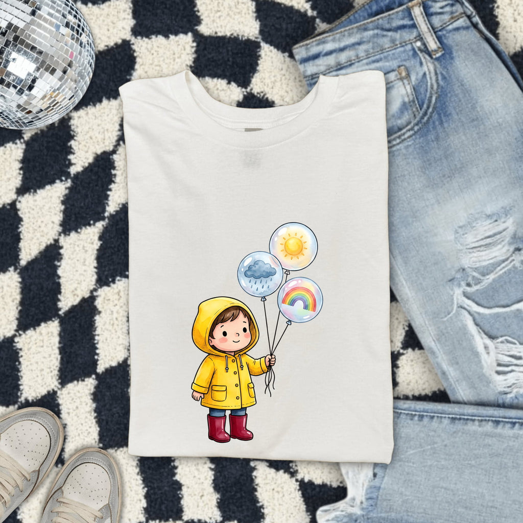 Cute Rainy Day Tee for Women – Kawaii Raincoat Girl Graphic Tee