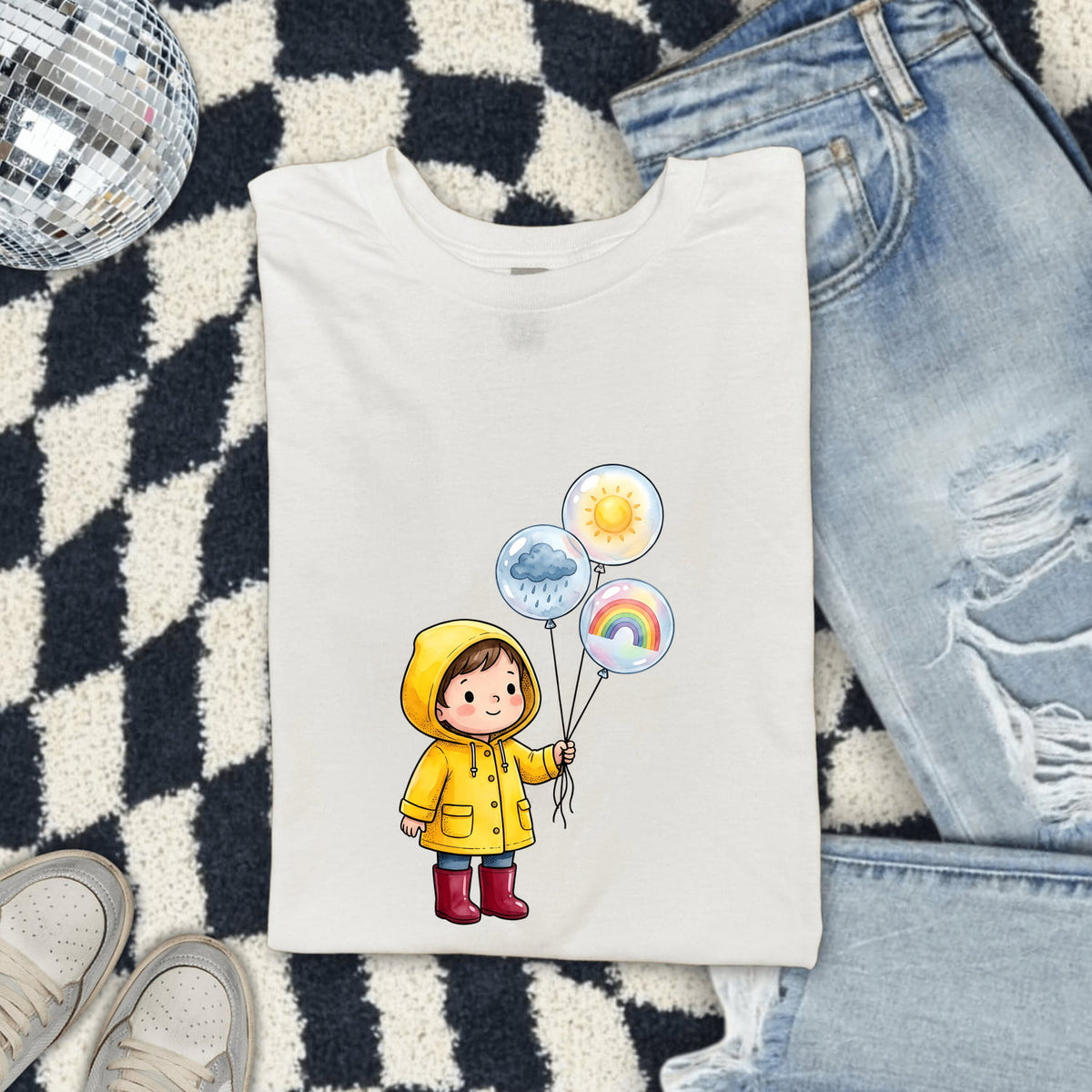 Cute Rainy Day Tee for Women – Kawaii Raincoat Girl Graphic Tee