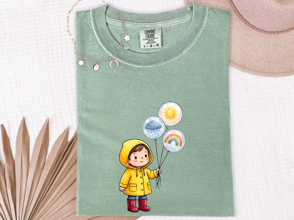 Cute Rainy Day Tee for Women – Kawaii Raincoat Girl Graphic Tee