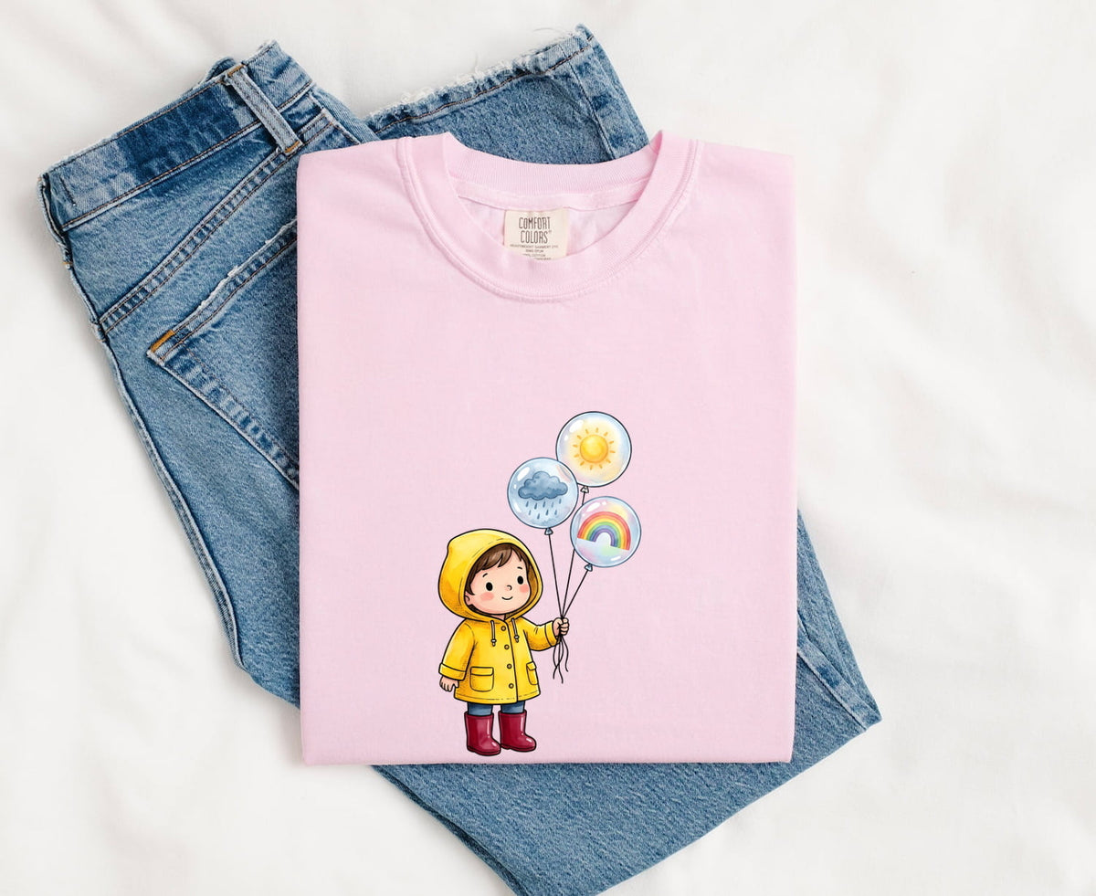 Cute Rainy Day Tee for Women – Kawaii Raincoat Girl Graphic Tee