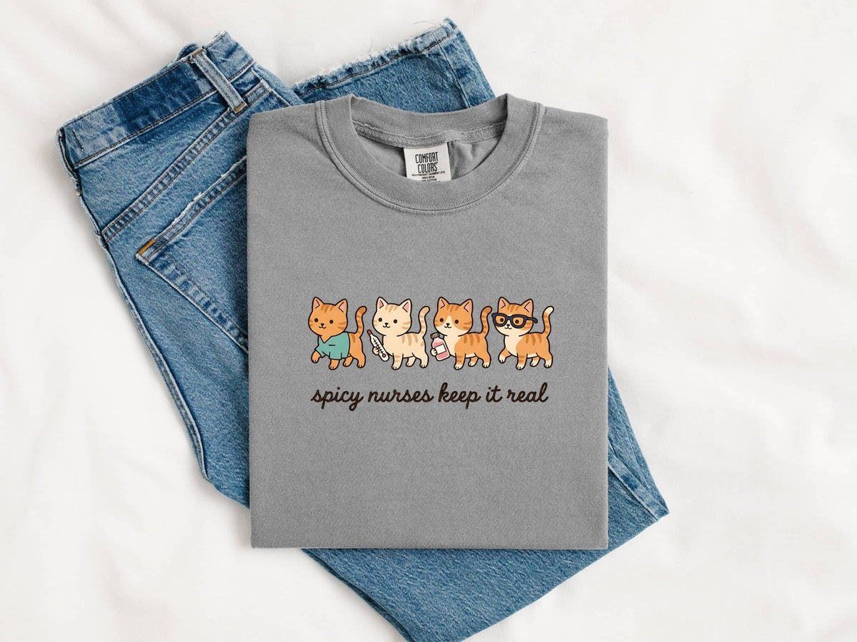 Nurse Cats Shirt Nurses Cat Gift Women Kawaii Tee Cat Lady Tee Nursing Enthusiast Cute Tshirt Feline Graphic Cartoon Stethoscope Tshirt