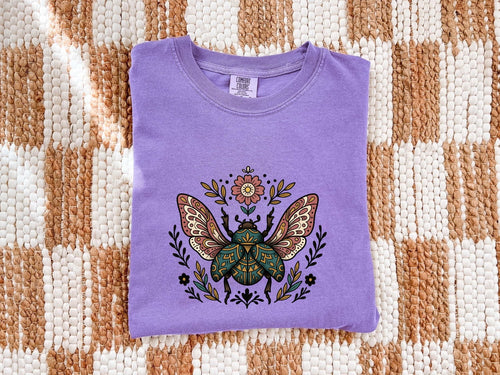 Boho Beetle Shirt – Botanical Insect Graphic Tee – Cottagecore Nature Tee – Vintage Folk Art Shirt – Bug Lover Gift
