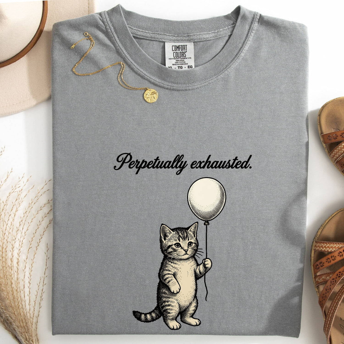 Perpetually Exhausted Shirt – Funny Tired Cat Tee – Cat Mom Gift – Relatable Humor Graphic Tee – Funny Cat Shirt