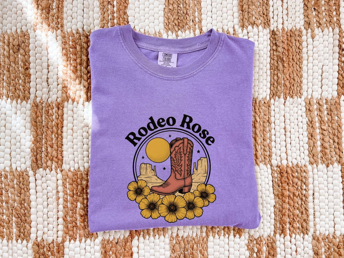Rodeo Rose Shirt – Western Cowgirl Graphic Tee – Cowboy Boot Tee – Country Western Gift – Floral Rodeo Shirt