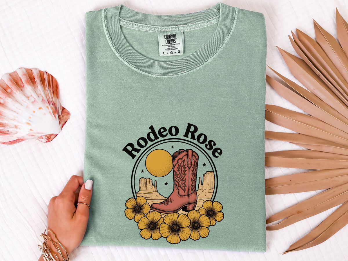 Rodeo Rose Shirt – Western Cowgirl Graphic Tee – Cowboy Boot Tee – Country Western Gift – Floral Rodeo Shirt