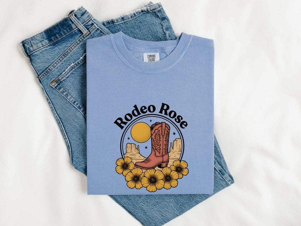 Rodeo Rose Shirt – Western Cowgirl Graphic Tee – Cowboy Boot Tee – Country Western Gift – Floral Rodeo Shirt