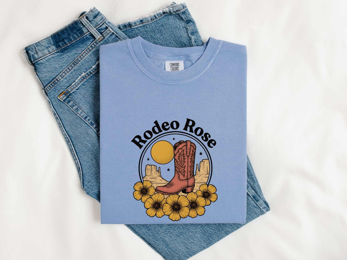 Rodeo Rose Shirt – Western Cowgirl Graphic Tee – Cowboy Boot Tee – Country Western Gift – Floral Rodeo Shirt