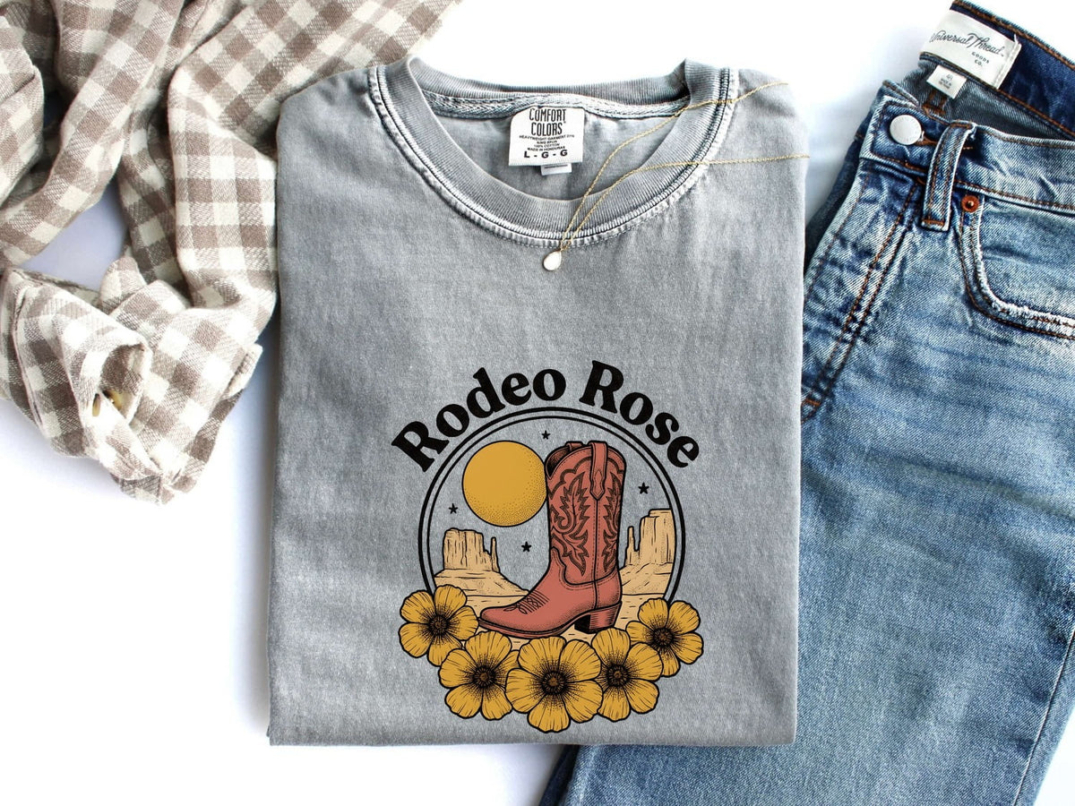 Rodeo Rose Shirt – Western Cowgirl Graphic Tee – Cowboy Boot Tee – Country Western Gift – Floral Rodeo Shirt