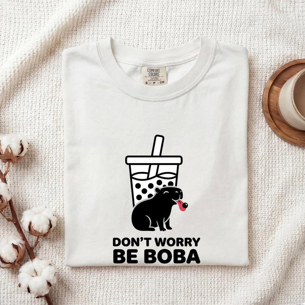 Don’t Worry Be Boba Shirt – Funny Capybara Tee – Bubble Tea Lover Gift – Cute Boba Graphic Tee – Capybara Gift