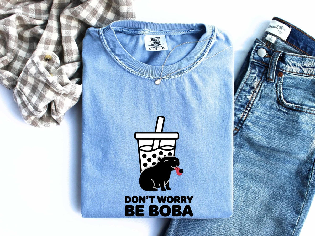 Don’t Worry Be Boba Shirt – Funny Capybara Tee – Bubble Tea Lover Gift – Cute Boba Graphic Tee – Capybara Gift