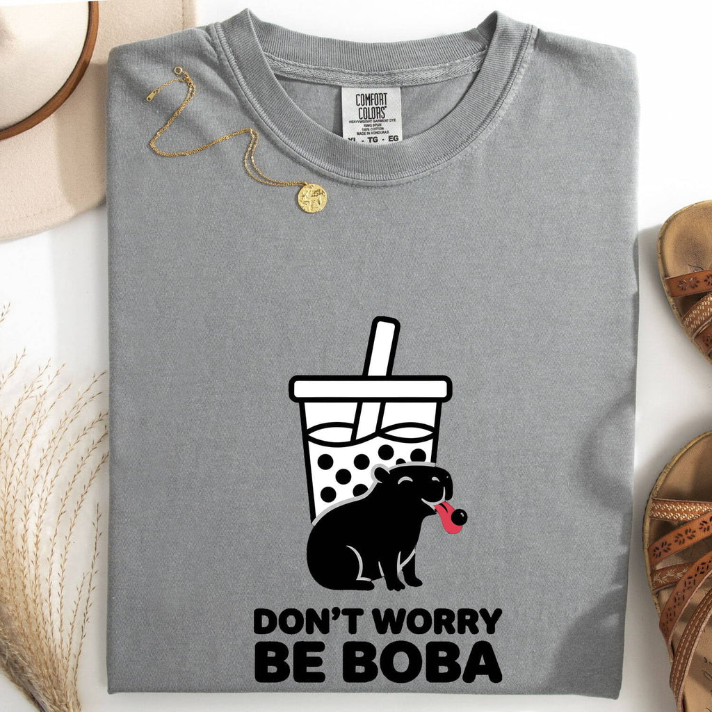 Don’t Worry Be Boba Shirt – Funny Capybara Tee – Bubble Tea Lover Gift – Cute Boba Graphic Tee – Capybara Gift