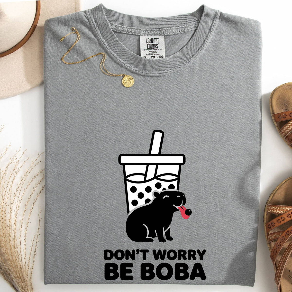 Don’t Worry Be Boba Shirt – Funny Capybara Tee – Bubble Tea Lover Gift – Cute Boba Graphic Tee – Capybara Gift