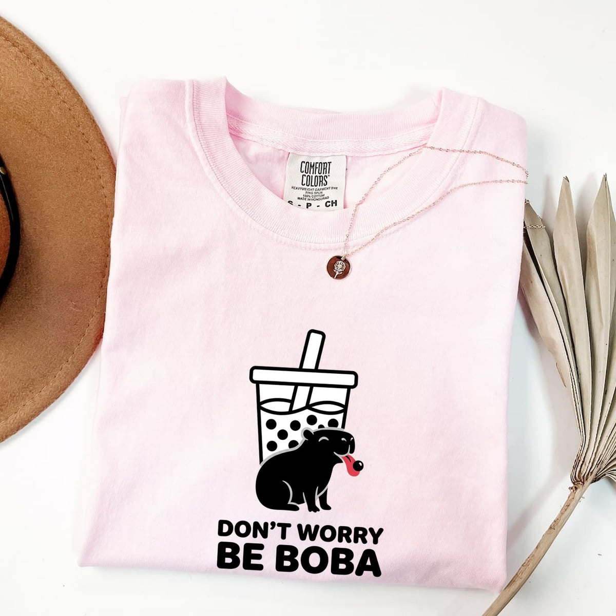 Don’t Worry Be Boba Shirt – Funny Capybara Tee – Bubble Tea Lover Gift – Cute Boba Graphic Tee – Capybara Gift