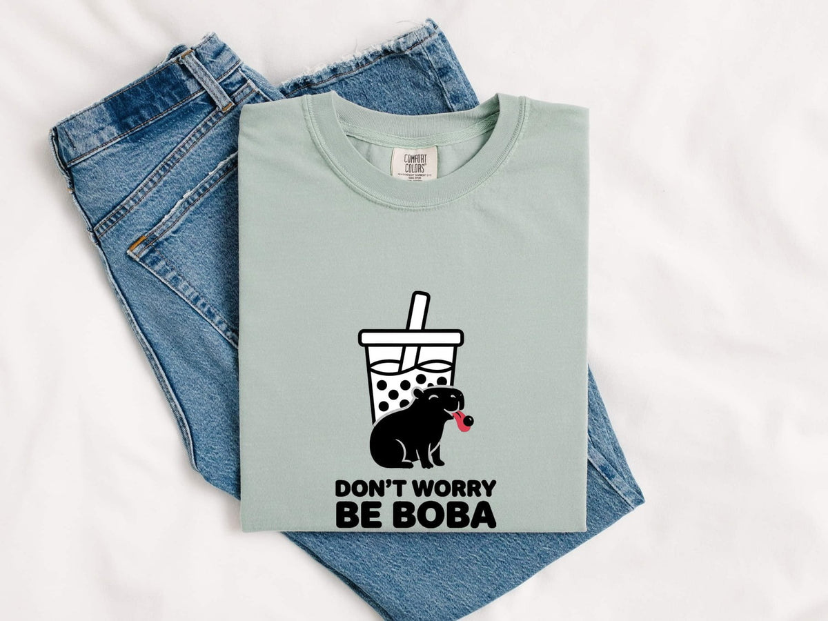 Don’t Worry Be Boba Shirt – Funny Capybara Tee – Bubble Tea Lover Gift – Cute Boba Graphic Tee – Capybara Gift
