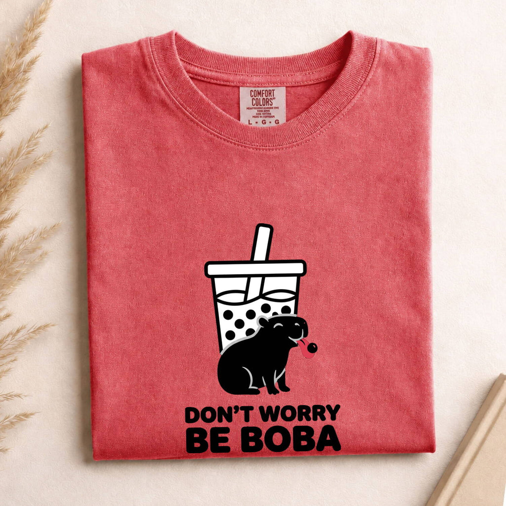 Don’t Worry Be Boba Shirt – Funny Capybara Tee – Bubble Tea Lover Gift – Cute Boba Graphic Tee – Capybara Gift