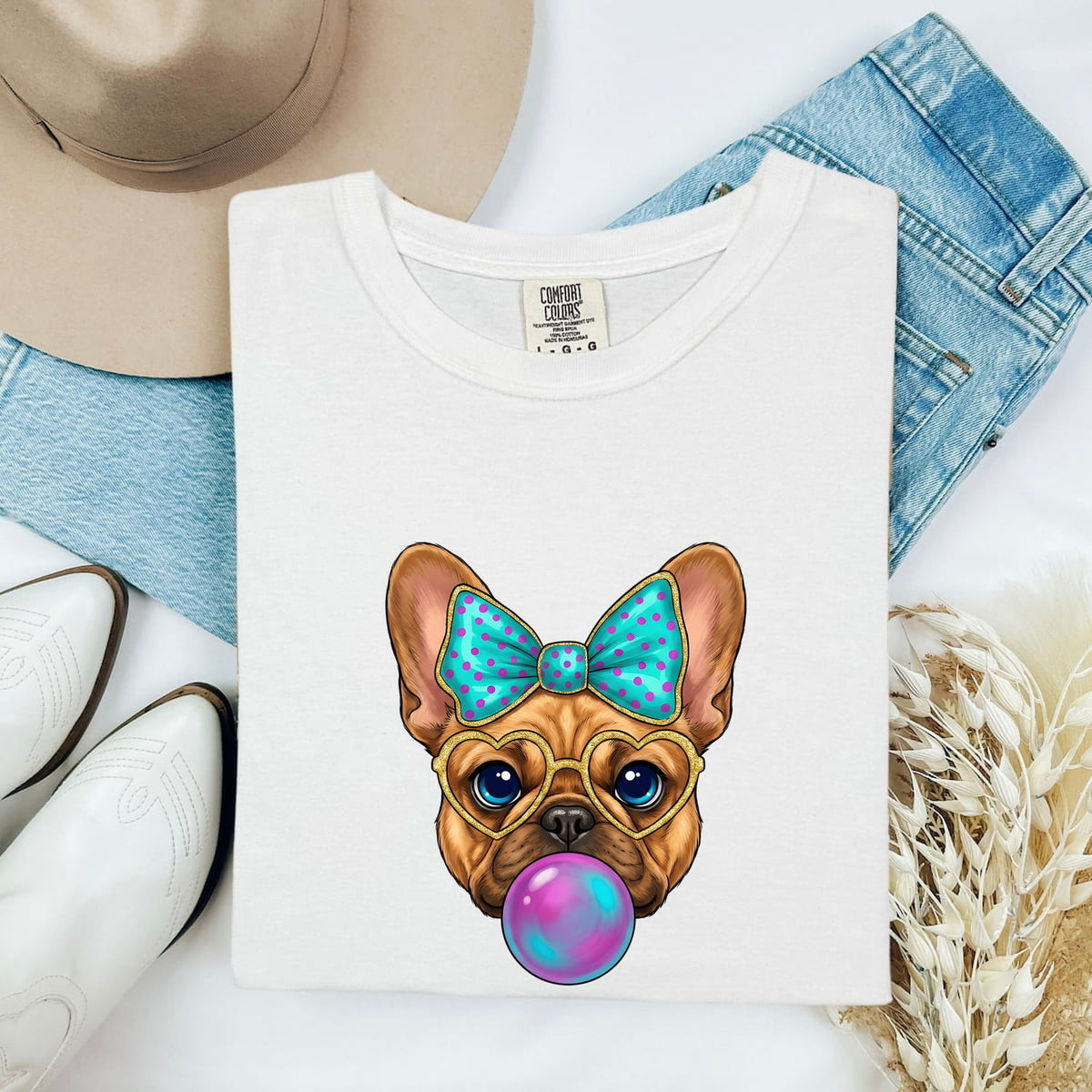 French Bulldog Shirt, Cute Frenchie Dog Mom Tee, Bubble Gum Dog Shirt