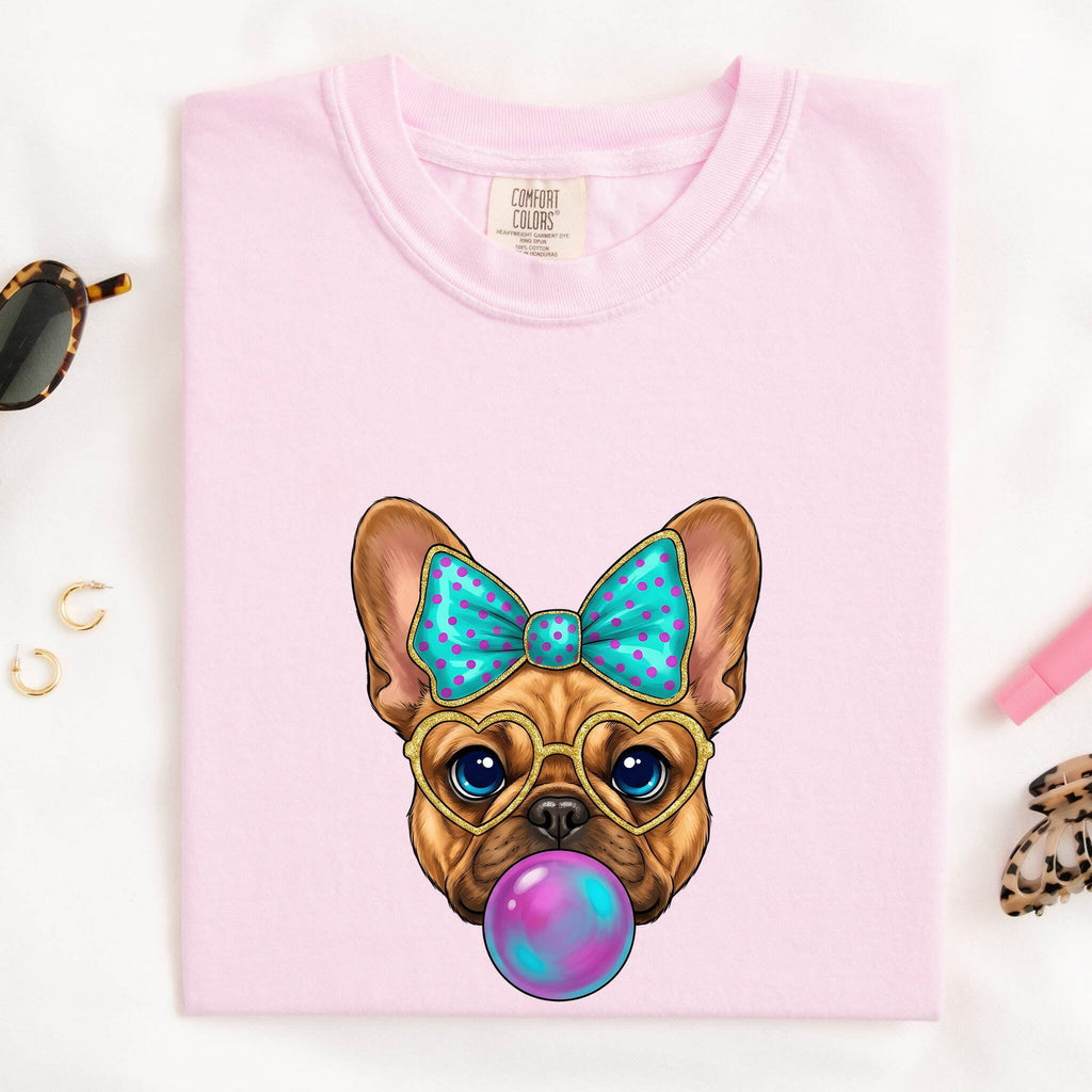 French Bulldog Shirt, Cute Frenchie Dog Mom Tee, Bubble Gum Dog Shirt
