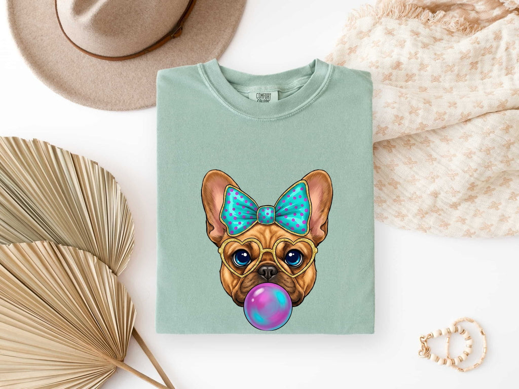 French Bulldog Shirt, Cute Frenchie Dog Mom Tee, Bubble Gum Dog Shirt