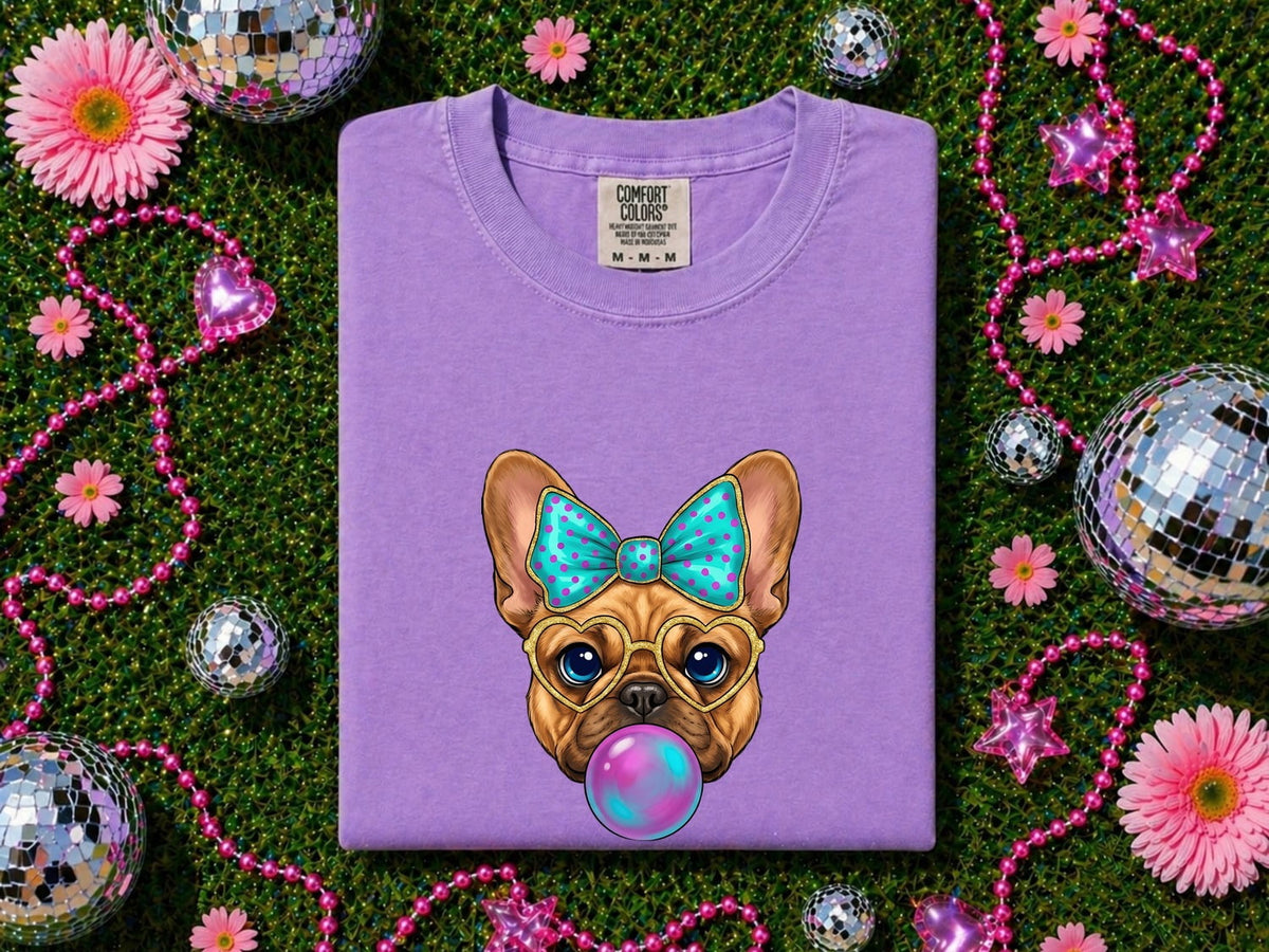 French Bulldog Shirt, Cute Frenchie Dog Mom Tee, Bubble Gum Dog Shirt