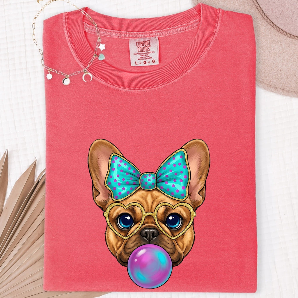 French Bulldog Shirt, Cute Frenchie Dog Mom Tee, Bubble Gum Dog Shirt