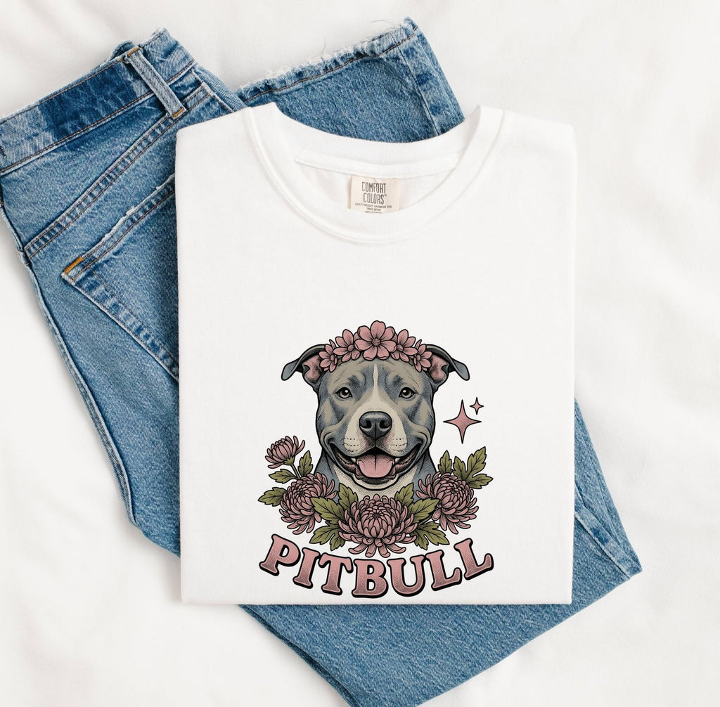 Pit Bull Shirt, Floral Pittie Dog Mom Tee, Pitbull Lover Gift