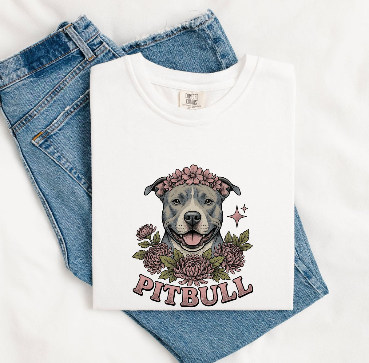 Pit Bull Shirt, Floral Pittie Dog Mom Tee, Pitbull Lover Gift