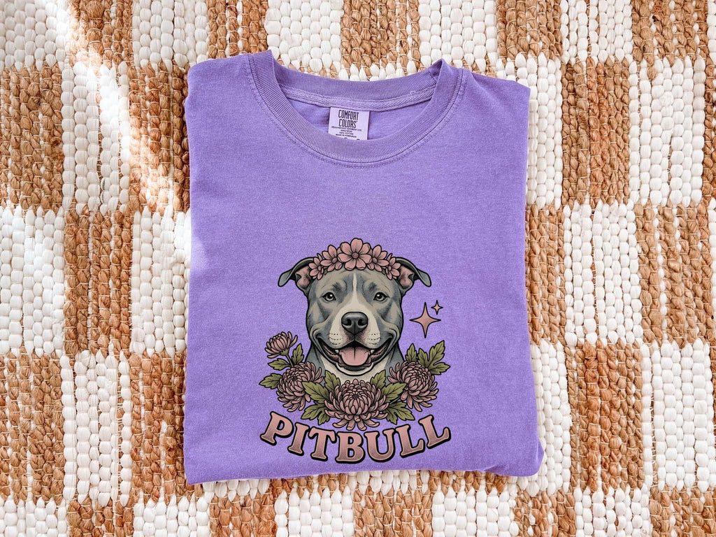 Pit Bull Shirt, Floral Pittie Dog Mom Tee, Pitbull Lover Gift