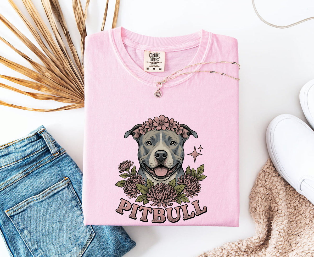 Pit Bull Shirt, Floral Pittie Dog Mom Tee, Pitbull Lover Gift