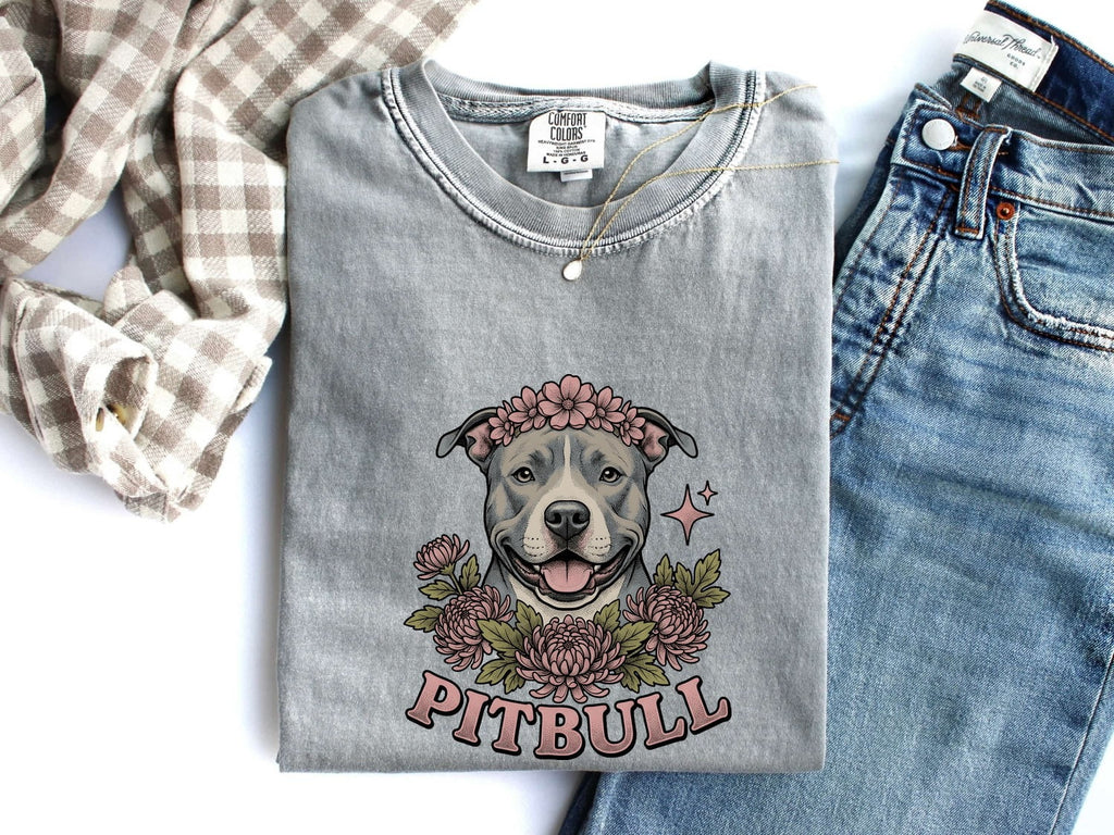 Pit Bull Shirt, Floral Pittie Dog Mom Tee, Pitbull Lover Gift