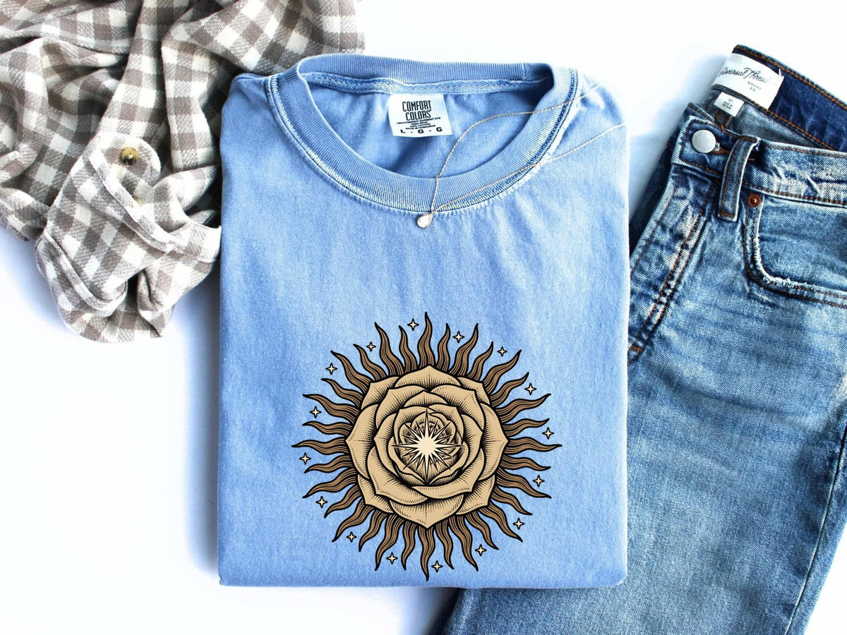Sunflower Sun Shirt, Celestial Sun Tee, Boho Floral Graphic Tee