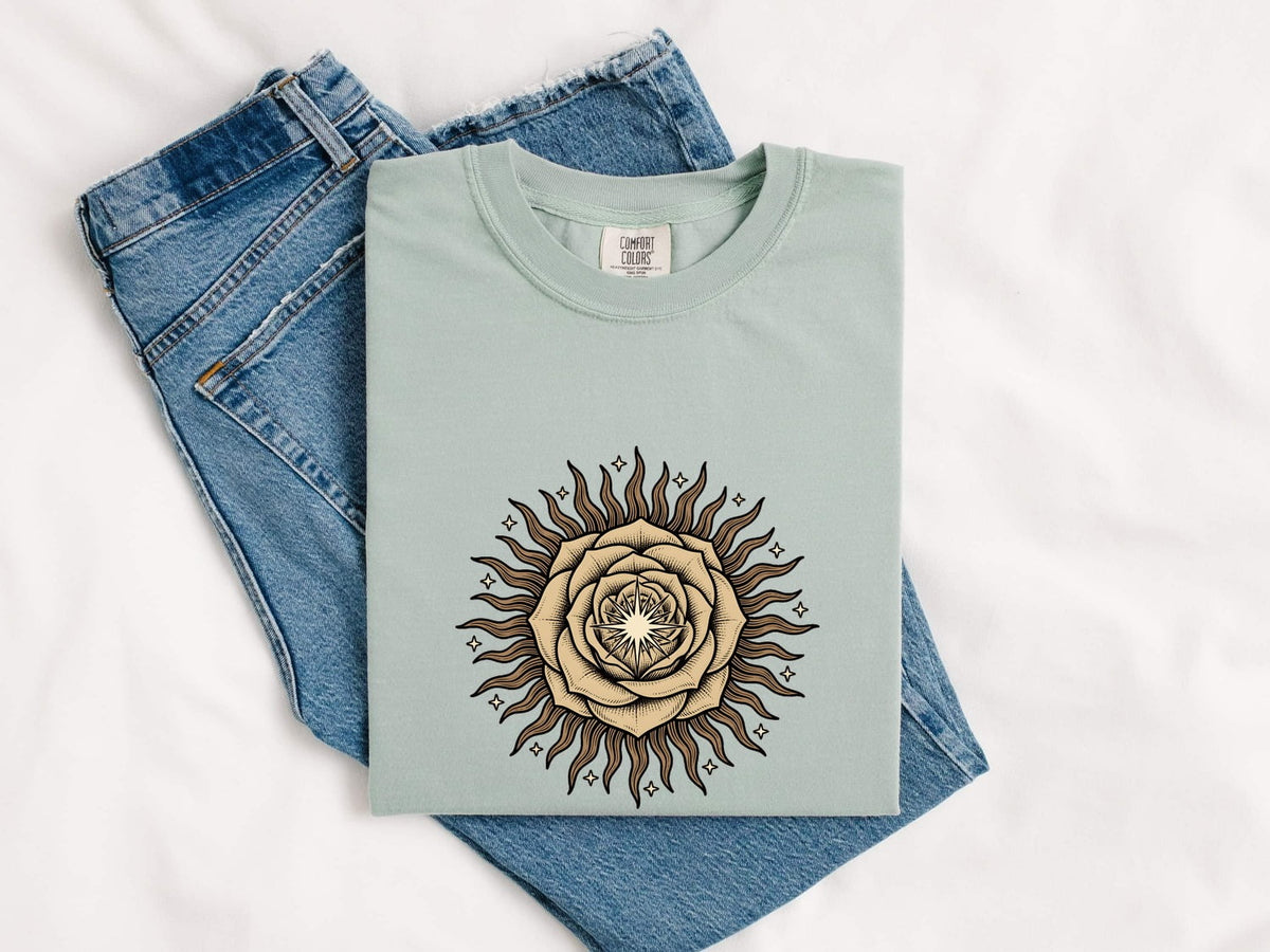 Sunflower Sun Shirt, Celestial Sun Tee, Boho Floral Graphic Tee