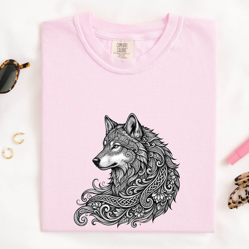 Wolf Graphic Shirt, Ornamental Wolf Tee, Wildlife Lover Tee