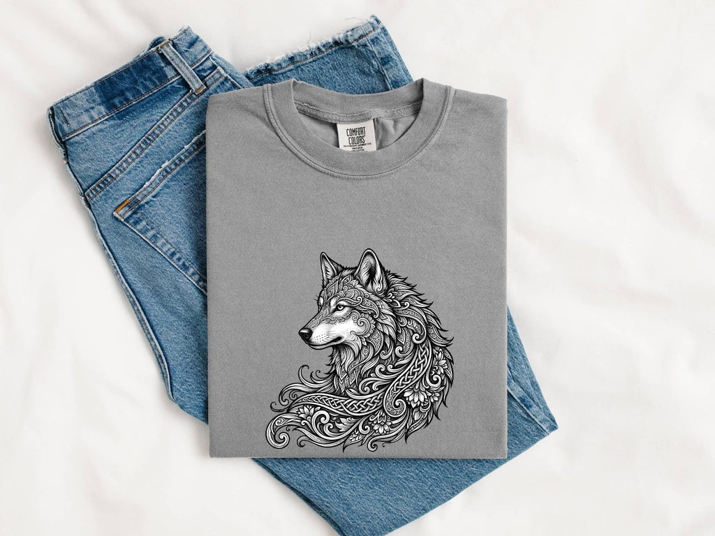 Wolf Graphic Shirt, Ornamental Wolf Tee, Wildlife Lover Tee