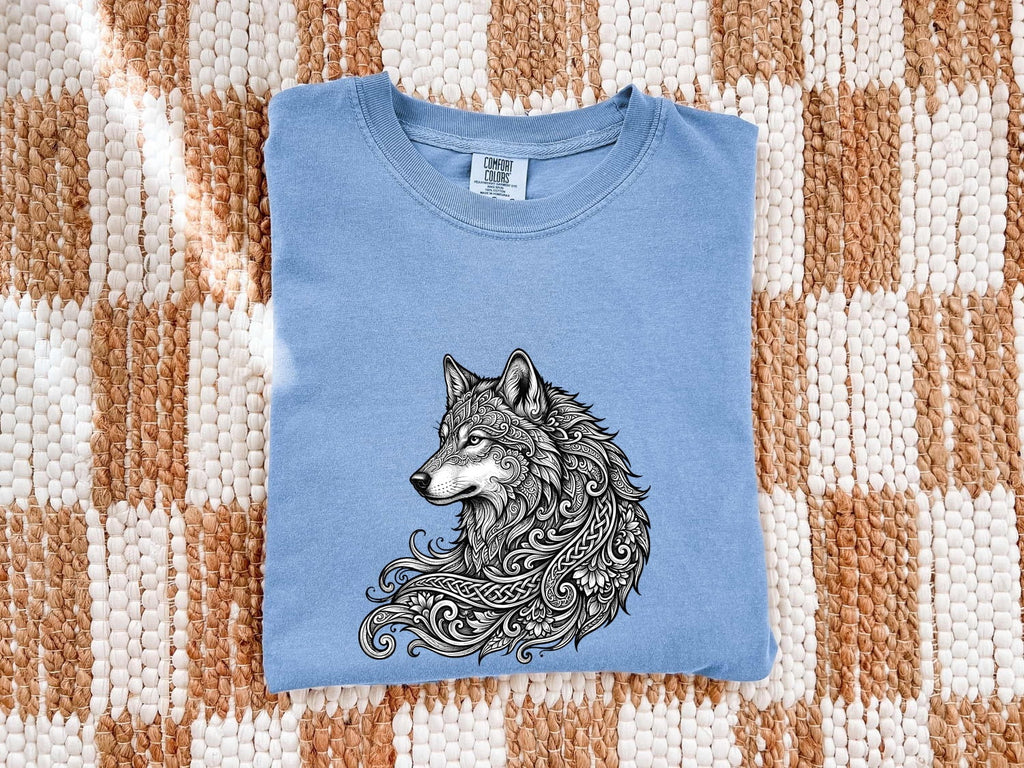 Wolf Graphic Shirt, Ornamental Wolf Tee, Wildlife Lover Tee