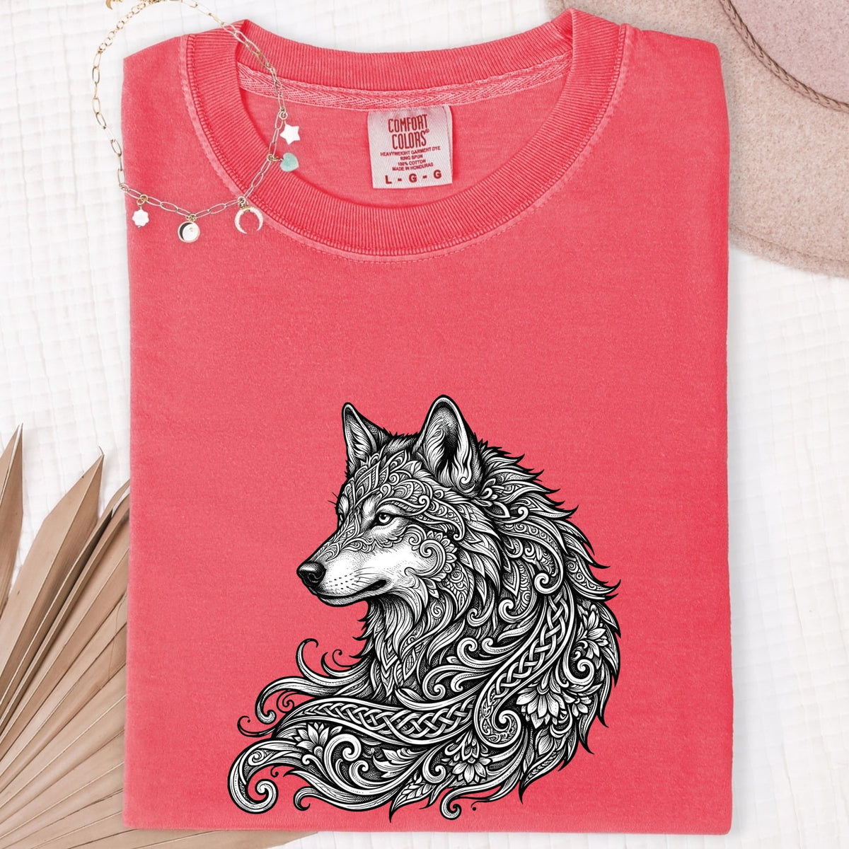 Wolf Graphic Shirt, Ornamental Wolf Tee, Wildlife Lover Tee