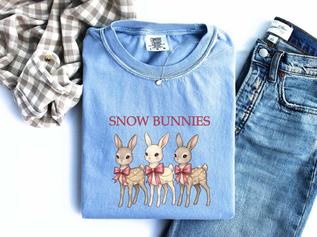 Snow Bunnies Shirt, Cute Bunny Graphic Tee, Winter Rabbit Shirt