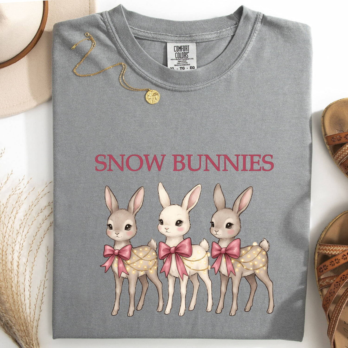 Snow Bunnies Shirt, Cute Bunny Graphic Tee, Winter Rabbit Shirt