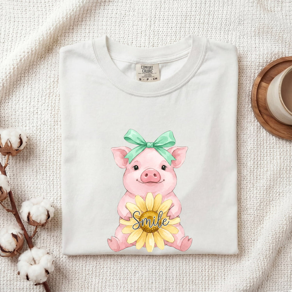 Cute Pig Shirt, Sunflower Pig Tee, Farm Animal Shirt