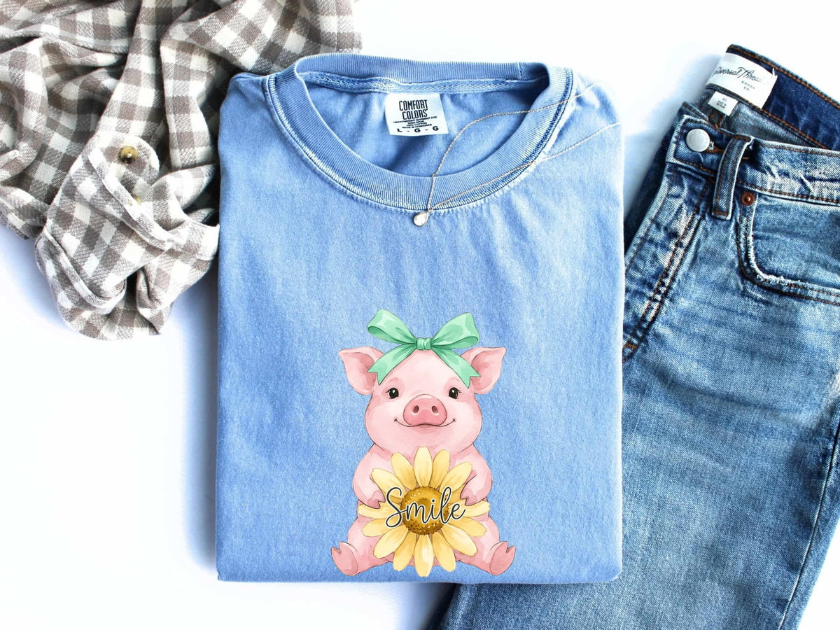 Cute Pig Shirt, Sunflower Pig Tee, Farm Animal Shirt