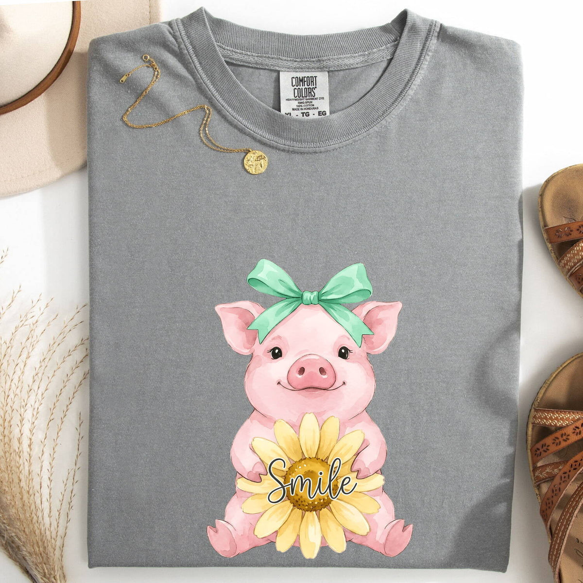 Cute Pig Shirt, Sunflower Pig Tee, Farm Animal Shirt