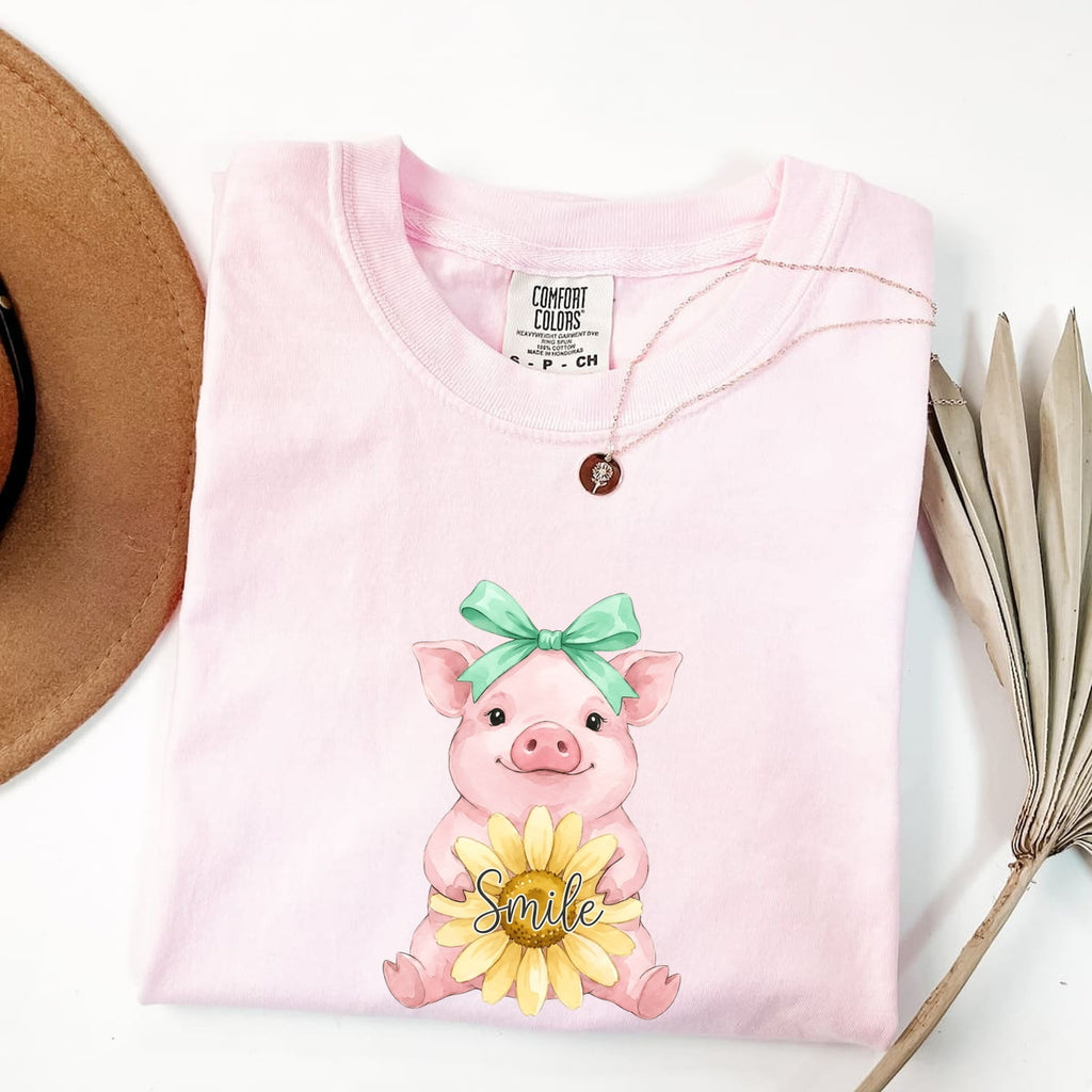 Cute Pig Shirt, Sunflower Pig Tee, Farm Animal Shirt